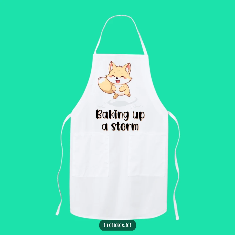 Funny Kawaii Arctic Fox Apron: Joyful Snow Leap – Kitchen Fun & Great Funny Gift