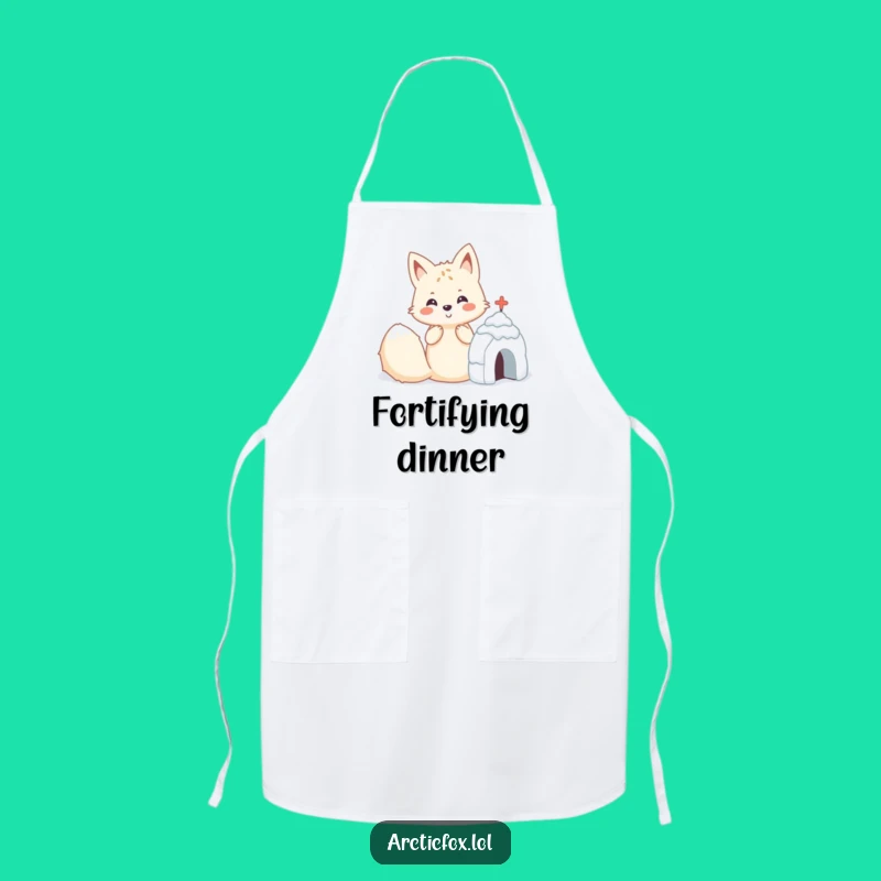 Funny Kawaii Arctic Fox Snow Fort Apron: Cook Up Winter Fun!