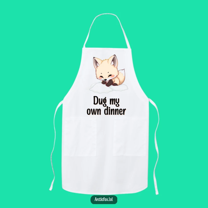 Funny Adorable Arctic Fox Apron - Playful Digging, Cute Kitchen Gift Idea