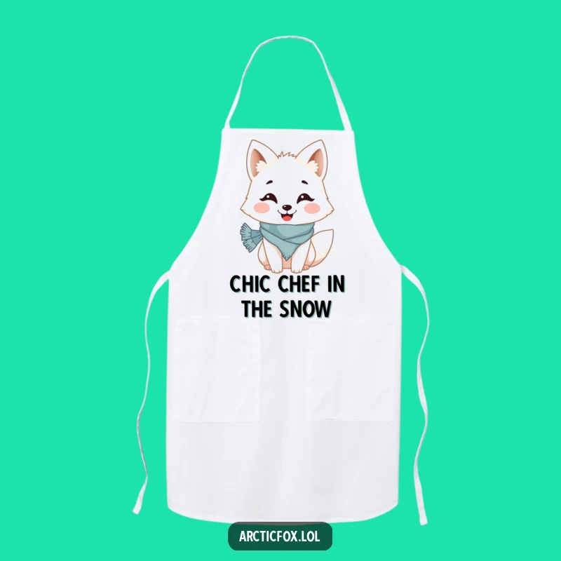 Funny Arctic Fox Apron: Cheerful Grin Chef Fox, Cooking Gift