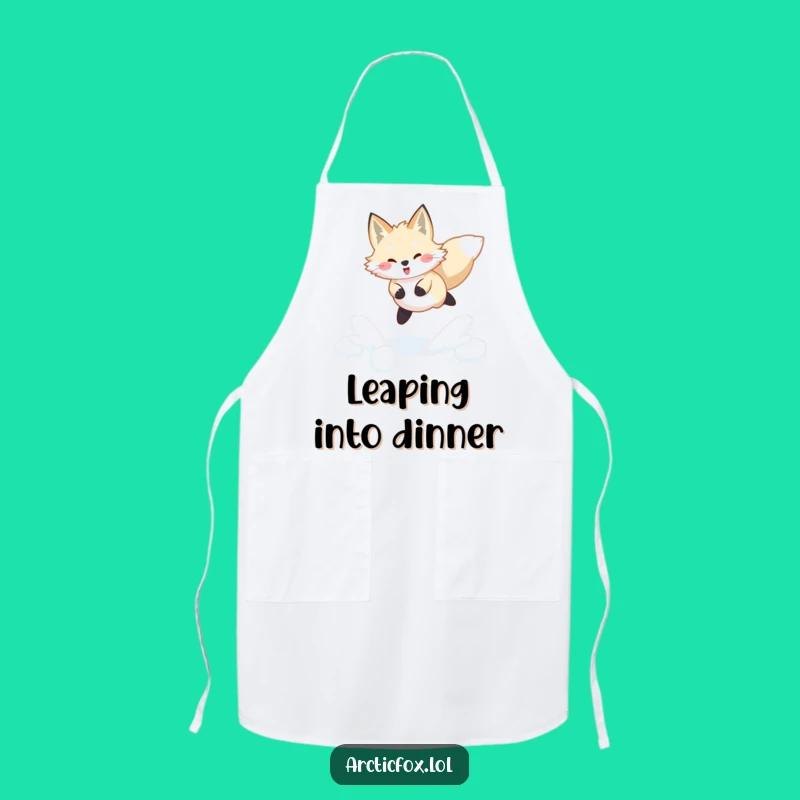 Funny Arctic Fox Apron: Joyful Snow Leap, Chef's Winter Gift