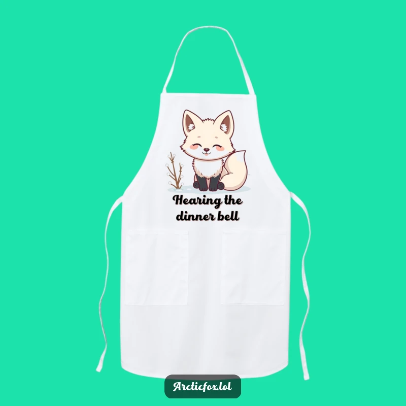 Funny Kawaii Arctic Fox Listening Apron: Cook with Attentive Humor!