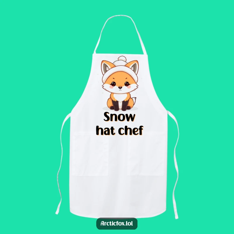 Funny Kawaii Arctic Fox Snowball Hat Apron: Cook in Style, Perfect Gift!