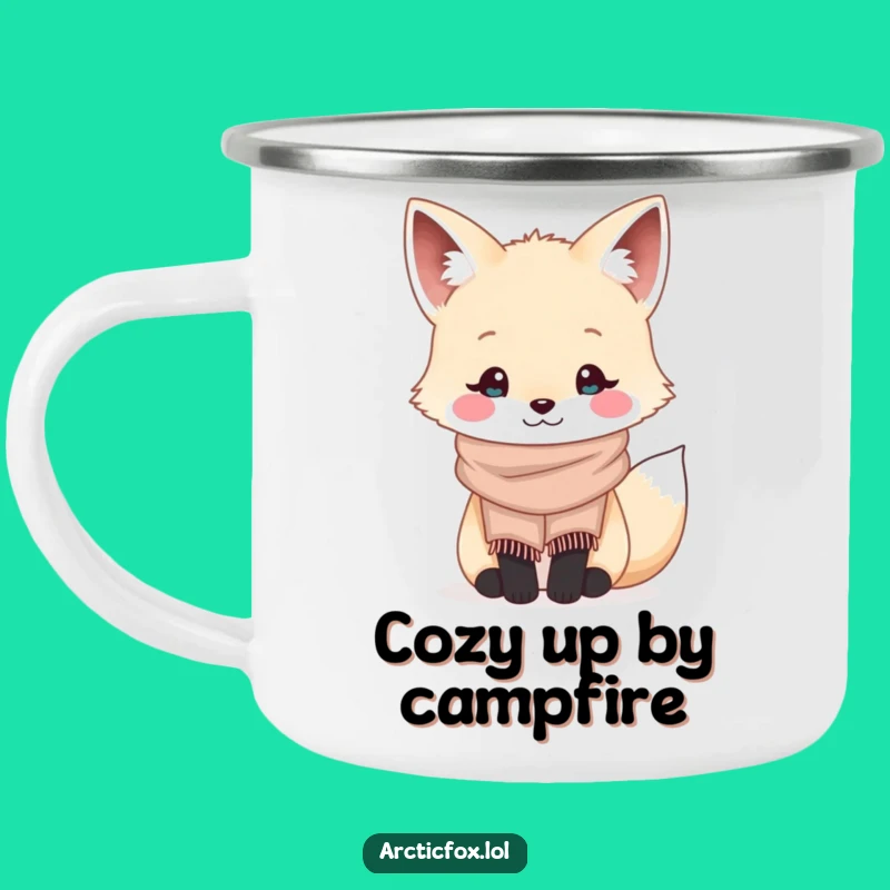 Funny Kawaii Arctic Fox Scarf Camping Mug - Cozy Outdoor Gift