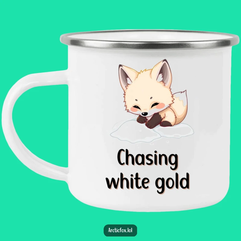 Funny Adorable Arctic Fox Camping Mug - Playful Digging, Cute Outdoor Gift