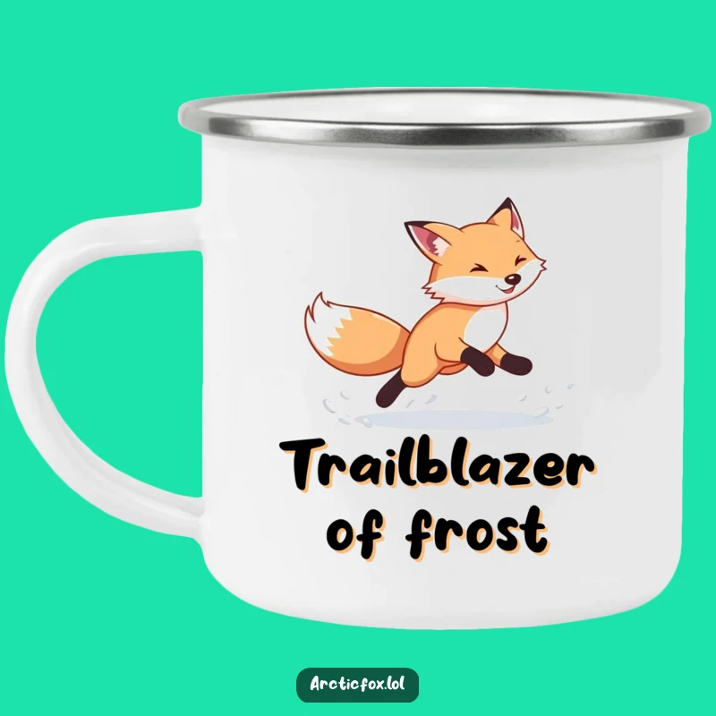 Funny Arctic Fox Camping Mug: Energetic Snow Runner Campfire Companion