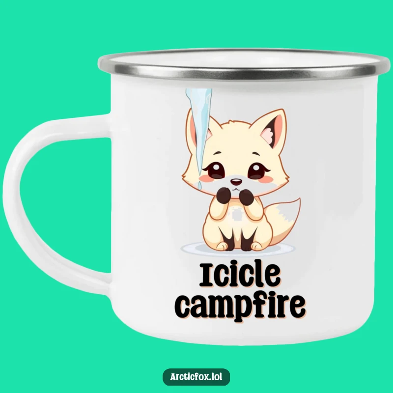 Funny Arctic Fox Icicle Batting Camping Mug - Playful Outdoor Fun