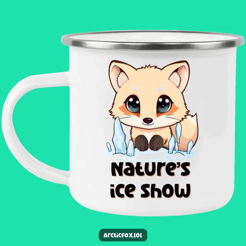 Funny Arctic Fox Icicle Camping Mug: Curious Campfire Companion - Ideal Gift