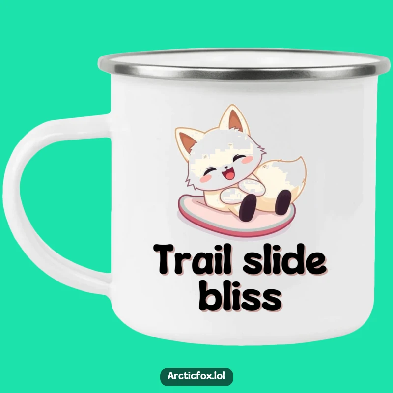 Funny Arctic Fox Snow Slide Camping Mug: Cheerful Companion for Winter Adventures