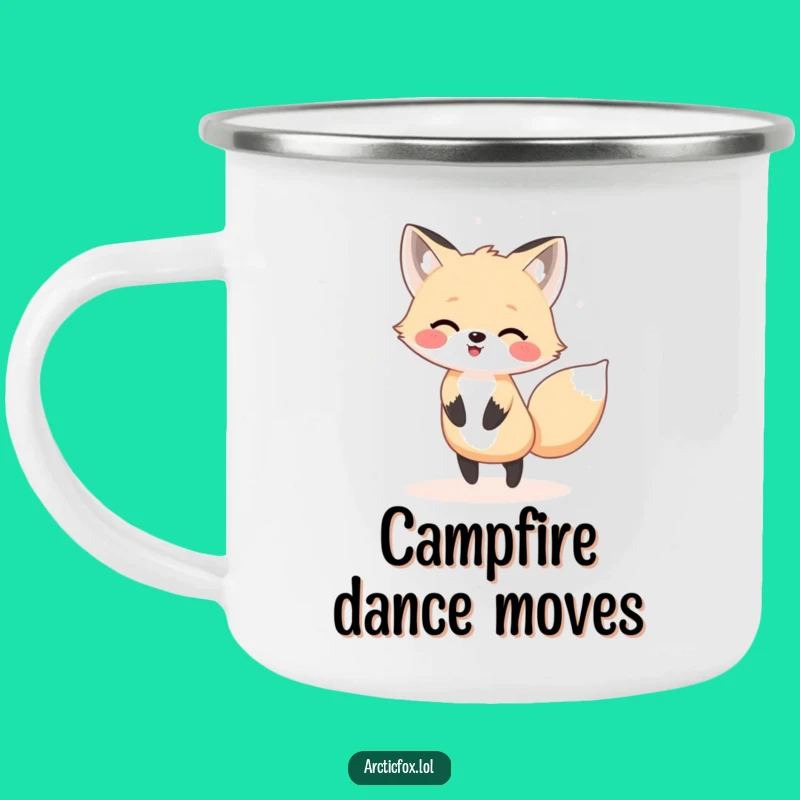 Funny Kawaii Arctic Fox Dancing Camping Mug: Adventure-Ready Merriment!