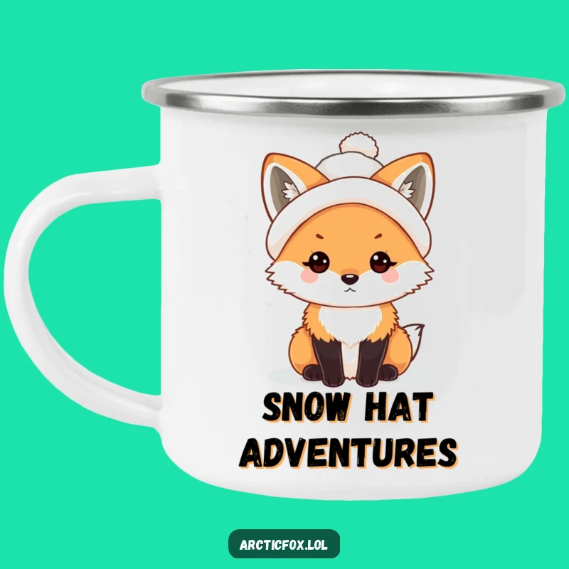 Funny Kawaii Arctic Fox Snowball Hat Camping Mug: Winter Camp, Perfect Gift!