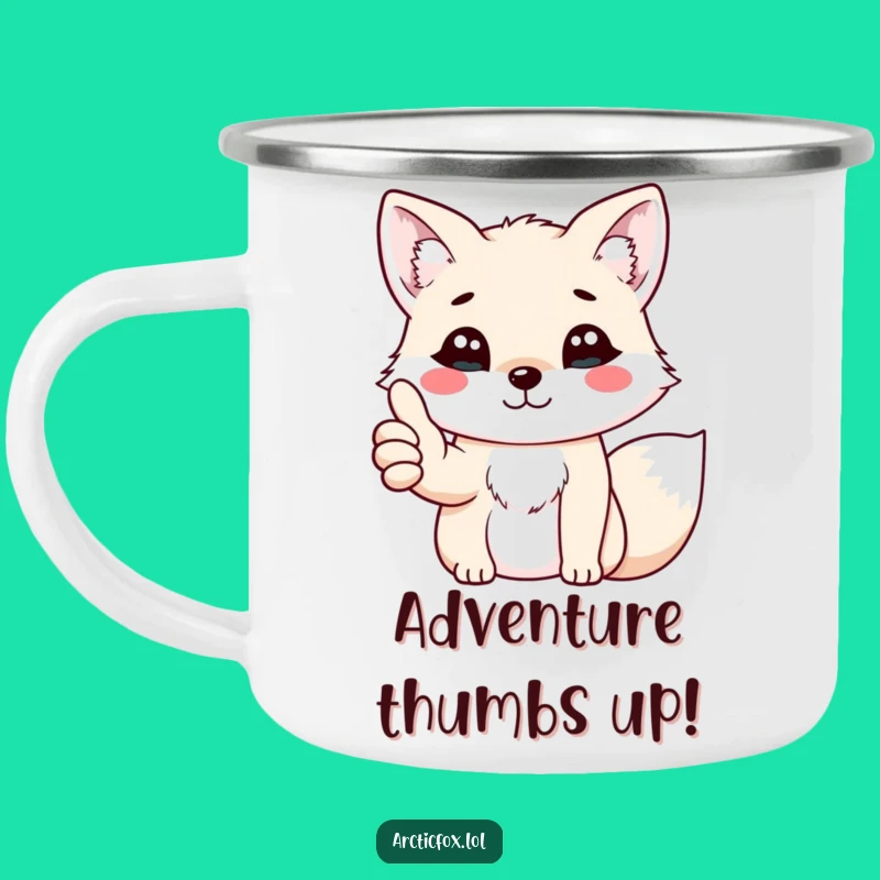 Funny Kawaii Arctic Fox Thumbs Up Camping Mug - Adventure Approval