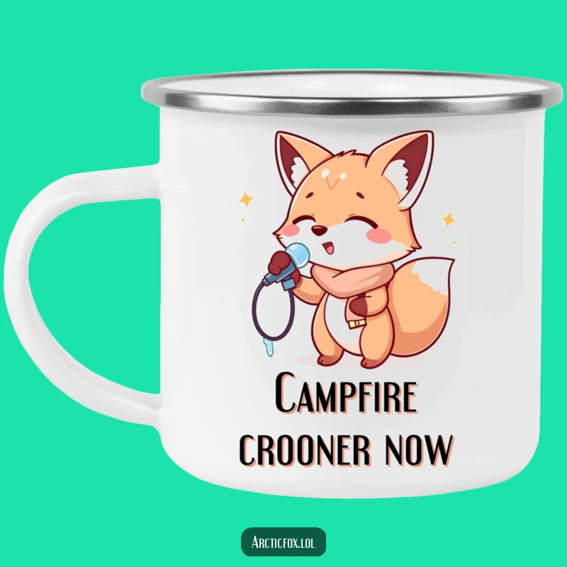Funny Singing Fox Camping Mug: Enjoy Tunes with Your Icicle Mic Rockstar