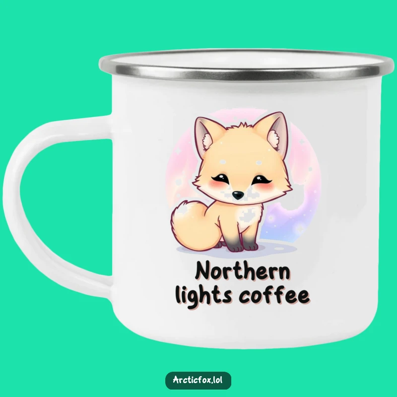 Funny Kawaii Arctic Fox Aurora Camping Mug, Outdoor Animal Humor Gift