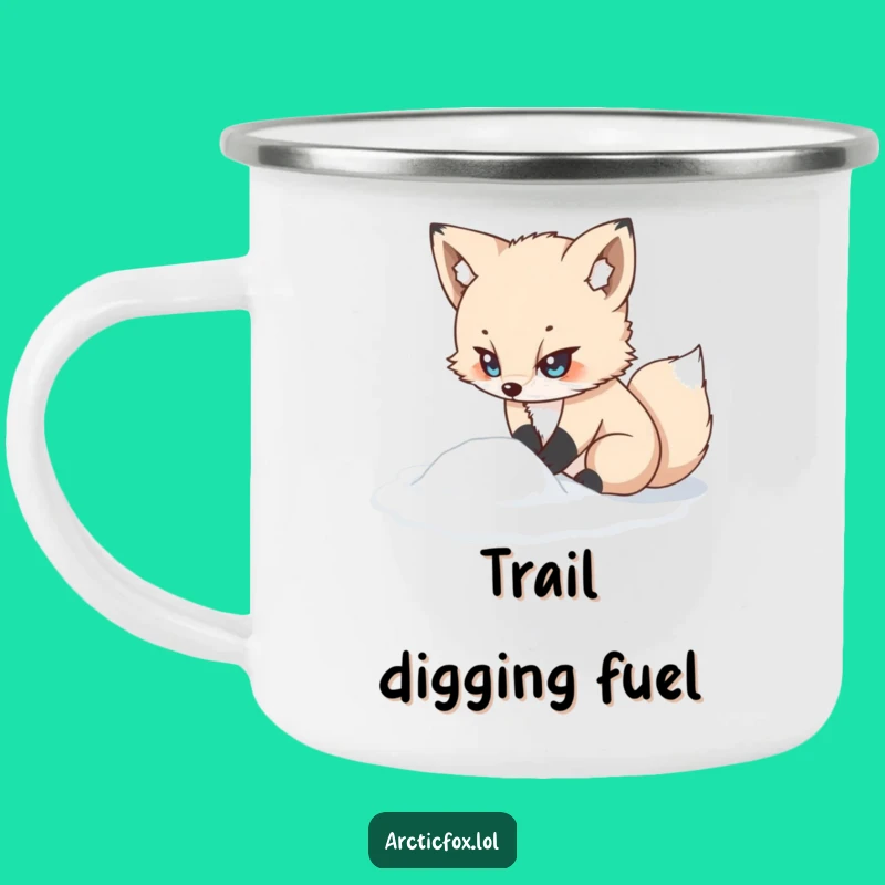 Funny Kawaii Arctic Fox Camping Mug: Determined Digging, Outdoor Funny Gift