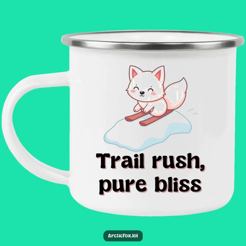 Funny Kawaii Arctic Fox Camping Mug, Ice Slide Adventure Cup, Humorous Outdoor Gift