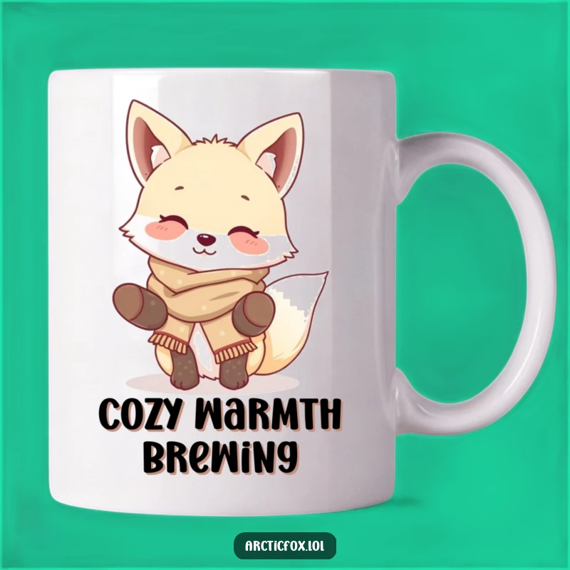 Funny Giggling Fox Mug: Cute Arctic Fox Scarf & Mittens Gift