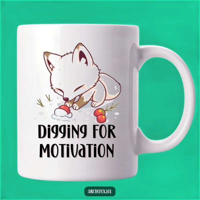 Funny Determined Arctic Fox Digging Mug - Hilarious Treat Hunter Gift Idea