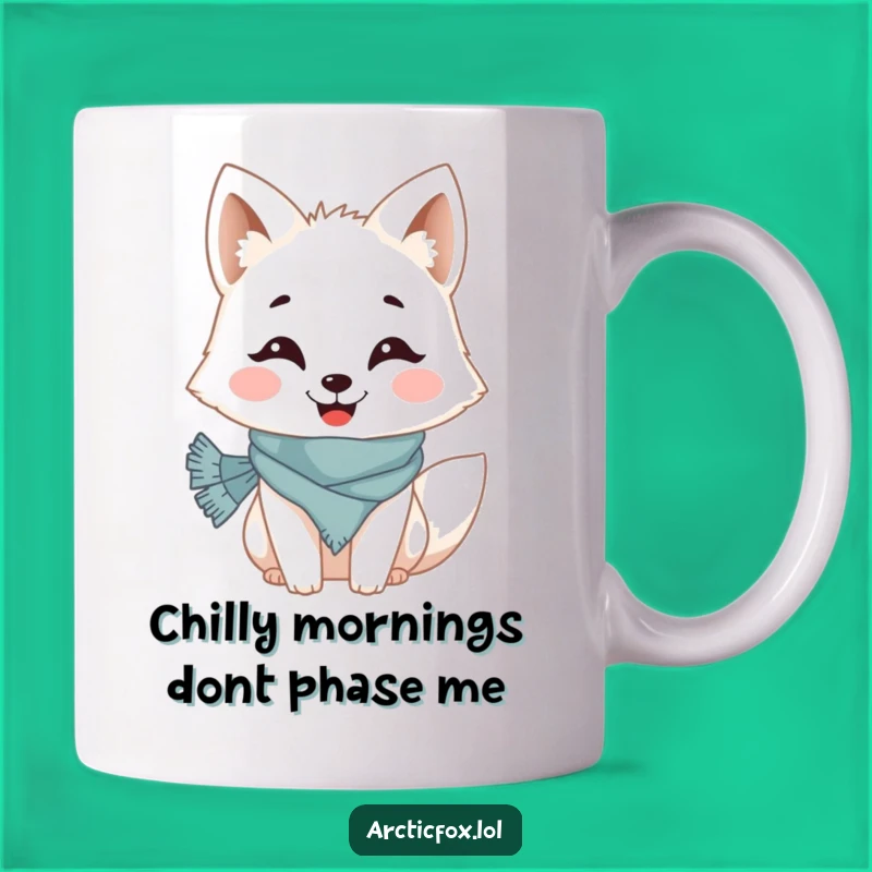 Funny Arctic Fox Grin Mug: Cheerful Scarf-Wearing Fox, Perfect Gift