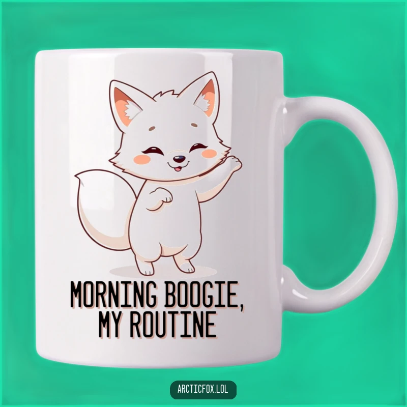 Funny Dancing Arctic Fox Mug - Hilarious Animal Moves for a Cheerful Gift