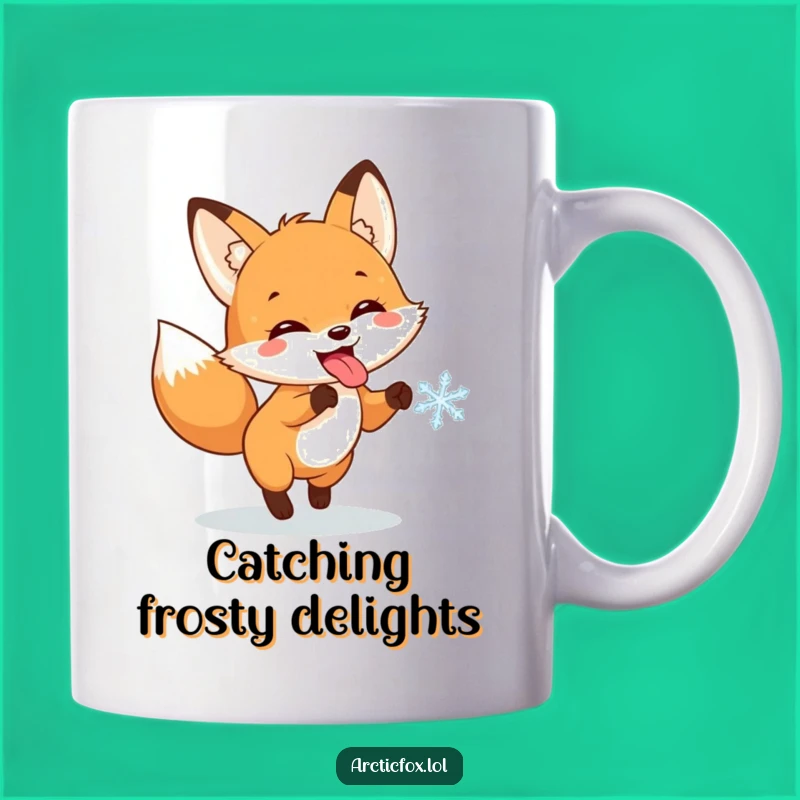 Funny Fox Chasing Snowflake Mug: Hilarious Winter Fun Gift Idea