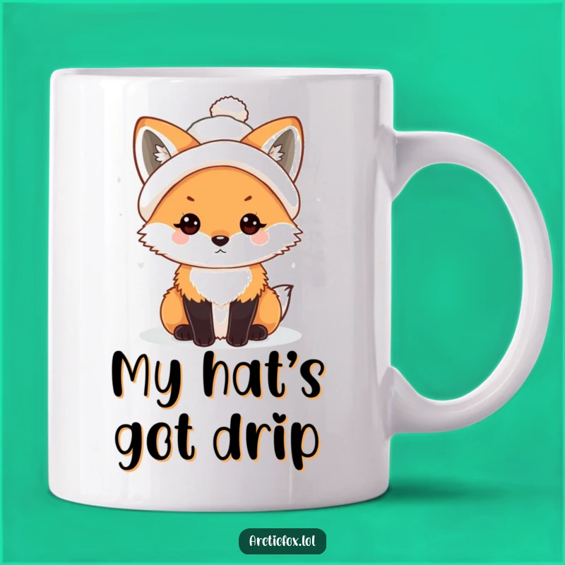 Funny Kawaii Arctic Fox Snowball Hat Mug: Chilly Charm, Perfect Gift!