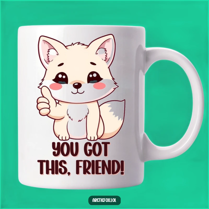 Funny Kawaii Arctic Fox Thumbs Up Mug - Positive Vibes Gift
