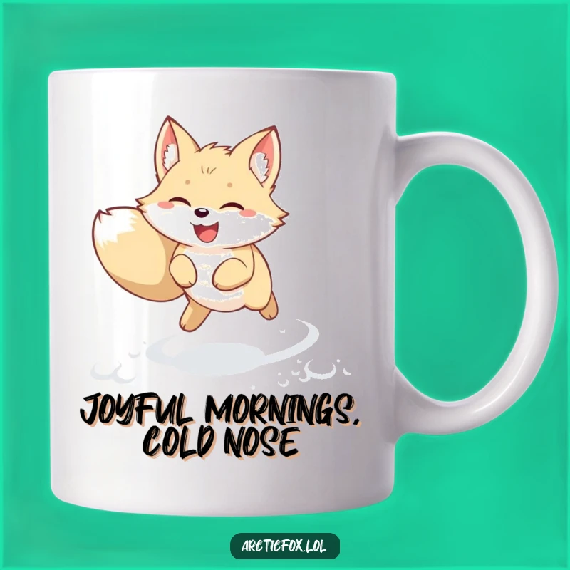 Funny Kawaii Arctic Fox Mug: Joyful Snow Leap – Adorable & Cute Funny Gift