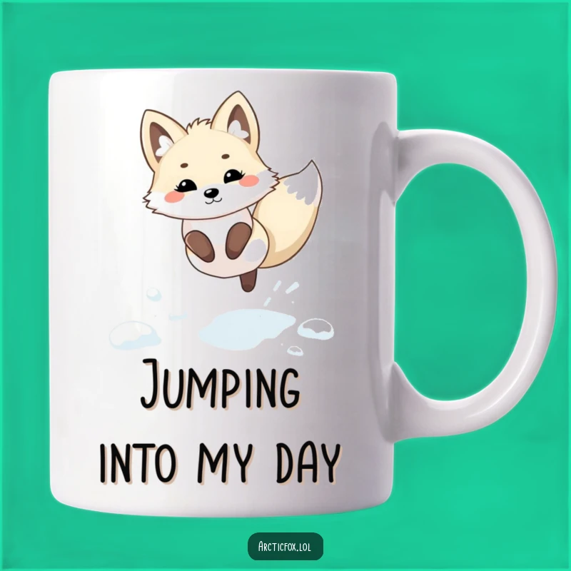 Funny Kawaii Arctic Fox Snow Mug: Playful Leap Winter Gift