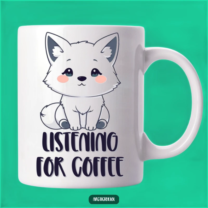 Funny Kawaii Arctic Fox Mug: Adorable & Humorous Gift for Attentive Listeners!