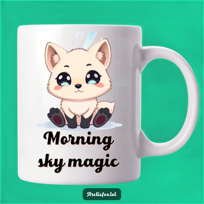 Funny Wide-Eyed Arctic Fox Aurora Mug - Magical Night Sky Gift