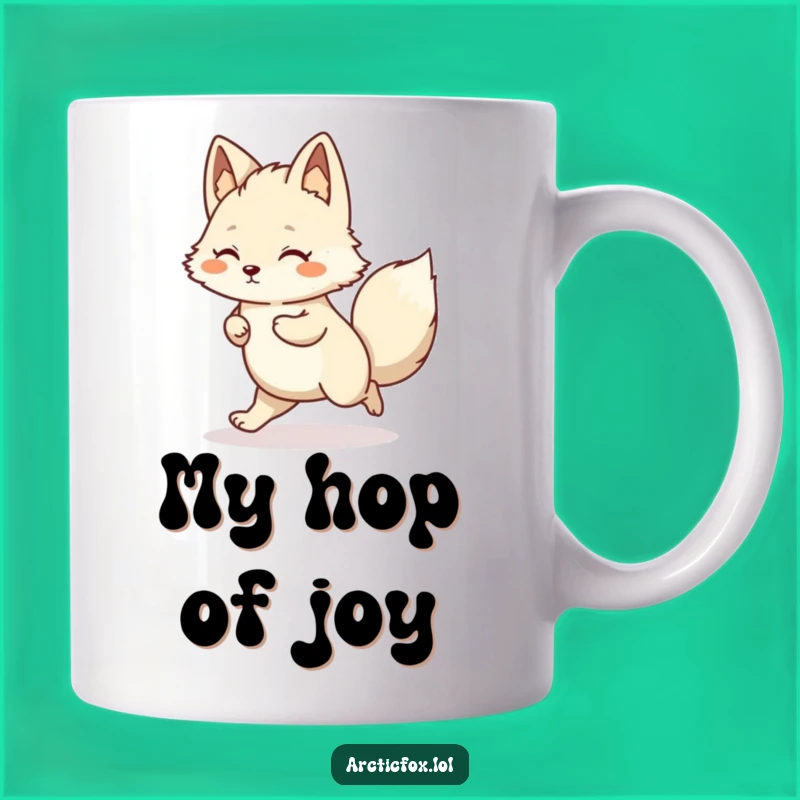 Funny Kawaii Arctic Fox Hop Mug: Joyful Jumps, Perfect Gift!