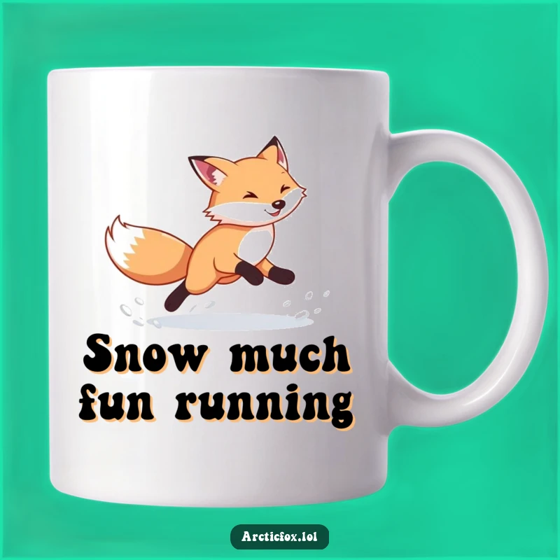 Funny Arctic Fox Running Mug: Energetic Snow Kicking Fox Gift