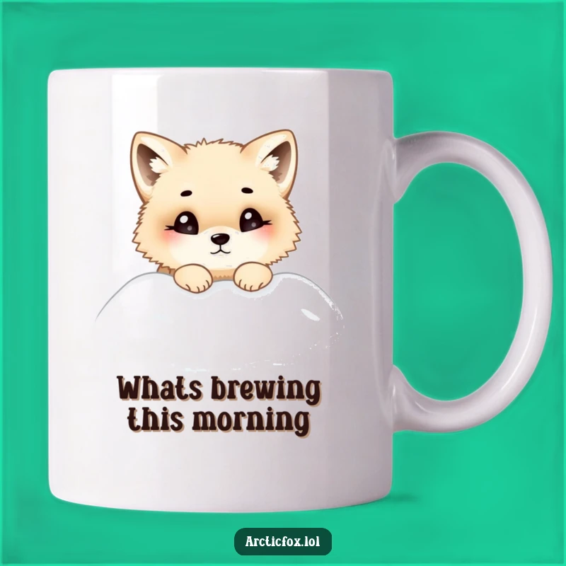 Funny Chubby Fox Mug: Curious Peek, Snowdrift Arctic Fox, Gift
