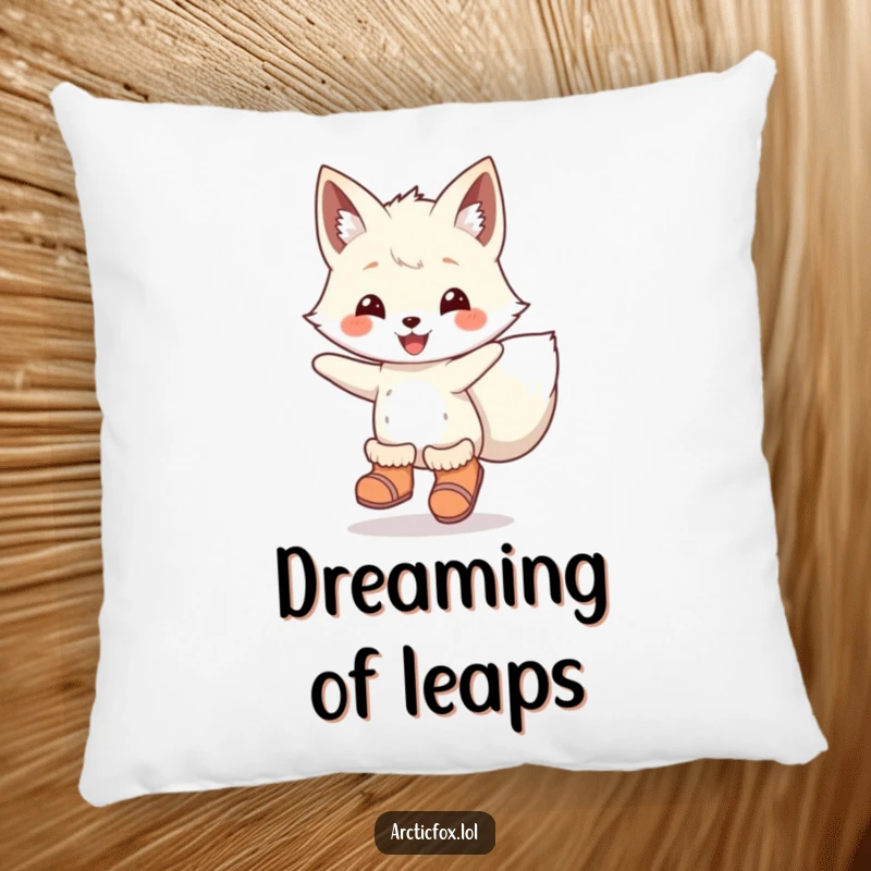 Funny Pillow: An arctic fox in cute boots joyfully leaping, perfect for adding comfort and a touch of playful humor.