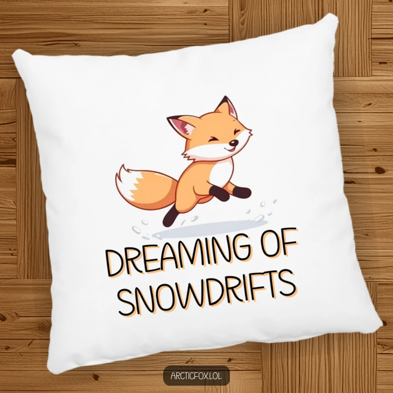 Funny Arctic Fox Pillow: Soft cushion with an energetic fox kicking snow, adds comfort and humor, a wonderful funny gift.