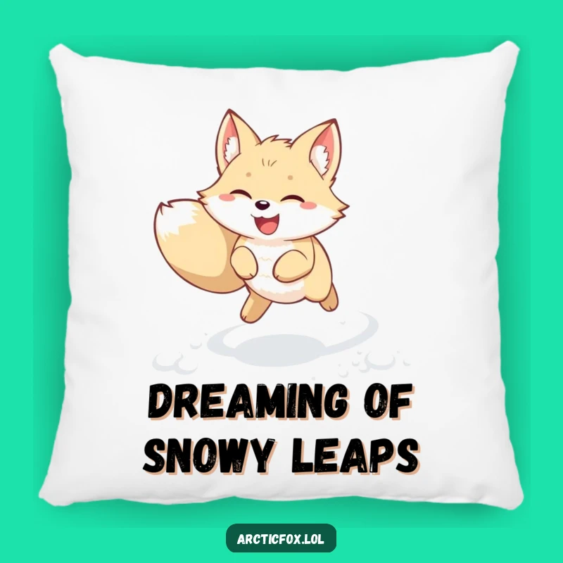 Funny Kawaii Arctic Fox Pillow: Joyful Snow Leap – Cozy & Cute Funny Gift