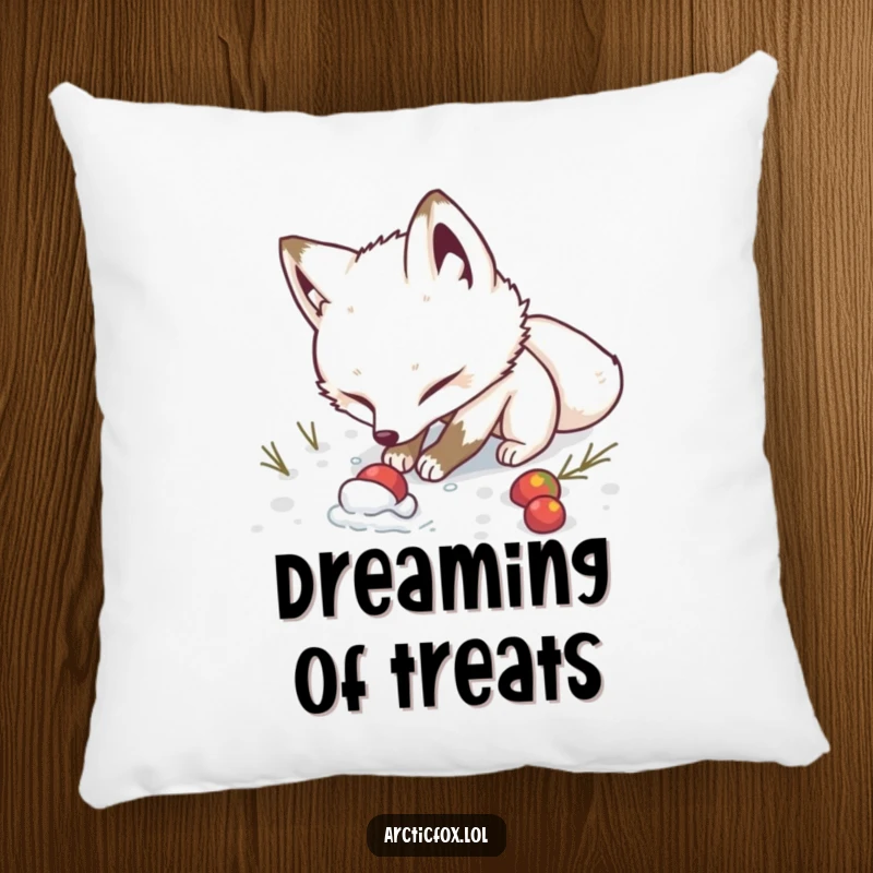 Funny Pillow: A determined arctic fox humorously digs in the snow, ready to unearth a hidden treat.