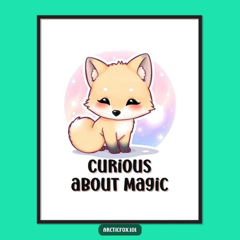 Funny Kawaii Arctic Fox Aurora Digital Art, Whimsical Animal Decor Gift