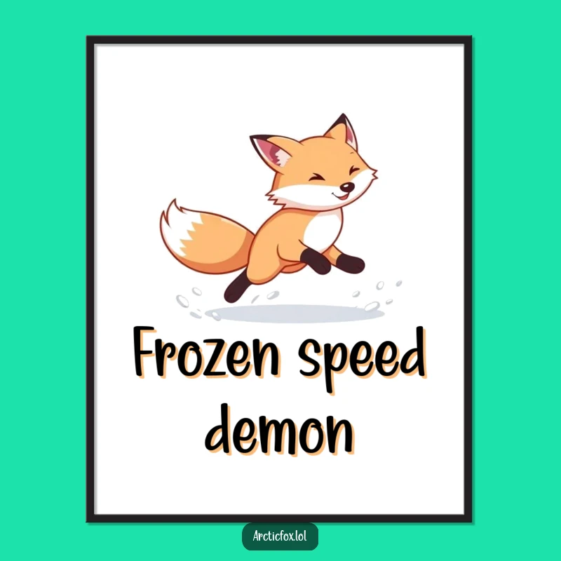Funny Arctic Fox Digital Print: Energetic Snow Kicking Wall Art