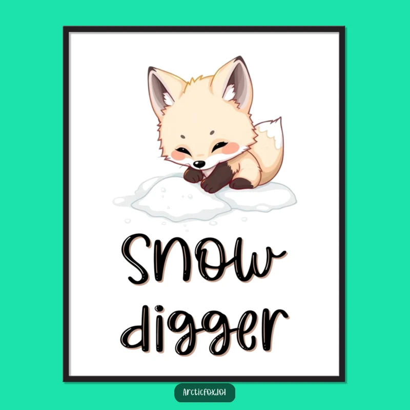 Funny Adorable Arctic Fox Digital Art - Playful Digging, Cute Wall Decor Print
