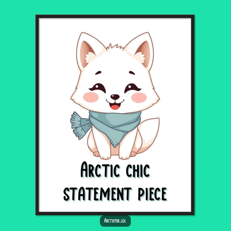 Funny Arctic Fox Digital Art: Grinning Scarved Fox Print, Gift