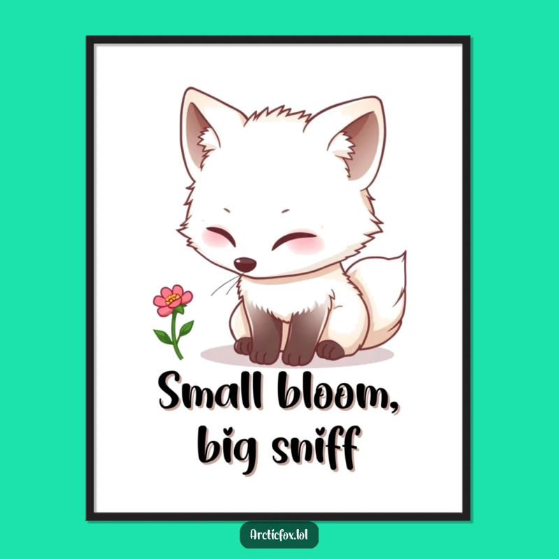 Funny Kawaii Arctic Fox Bloom Digital Art - Gentle Nature Decor