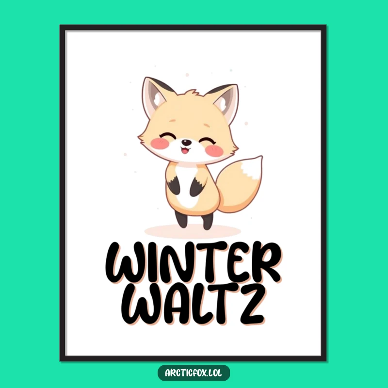 Funny Kawaii Arctic Fox Dancing Digital Art: Instant Winter Joy!