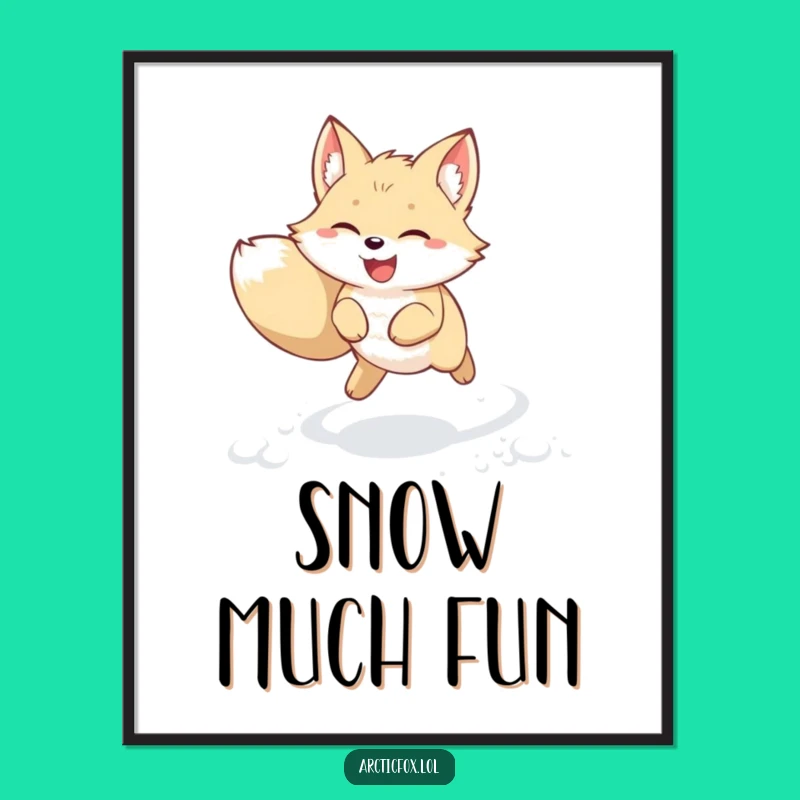 Funny Kawaii Arctic Fox Digital Art: Joyful Snow Leap – Instant Cute Funny Gift