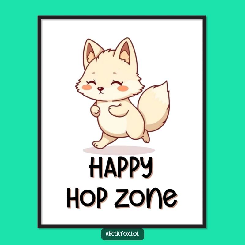 Funny Kawaii Arctic Fox Hop Digital Art: Joyful Hops, Perfect Gift!