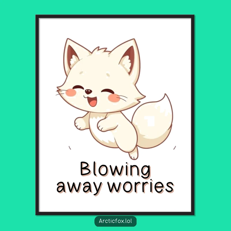 Funny Kawaii Arctic Fox Pouncing Digital Art: Instant Hilarious Wall Decor