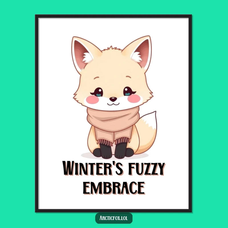 Funny Kawaii Arctic Fox Scarf Digital Art - Whimsical Decor Gift