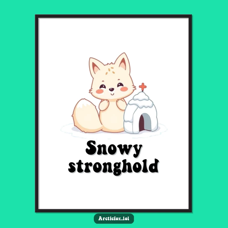 Funny Kawaii Arctic Fox Snow Fort Digital Art: Instant Winter Cheer!