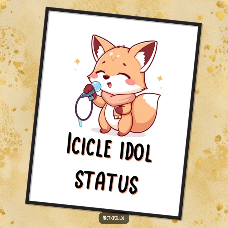 Funny Digital Art Print: A fox singing with an icicle microphone, perfect for adding a humorous and musical aesthetic.